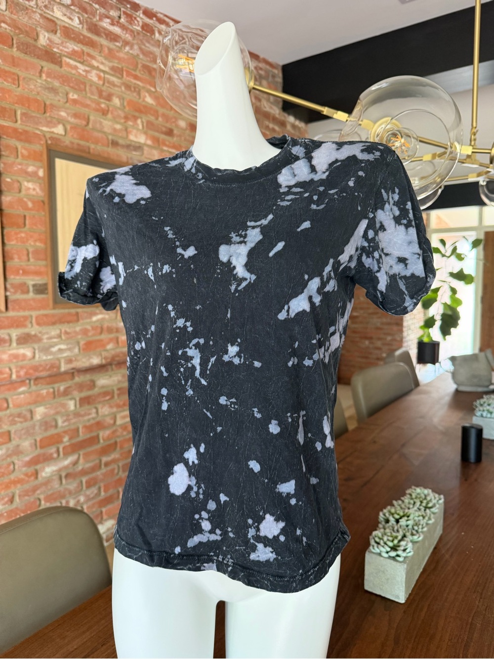 Washed Black Tie-Dye Crewneck Tee with backless strap details